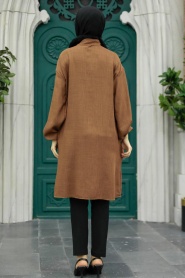Neva Style - Düğmeli Kahverengi Tesettür Tunik 24511KH - Thumbnail