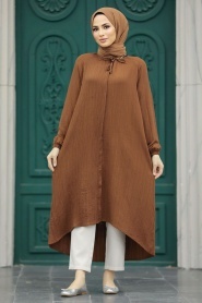 Neva Style - Düğmeli Kahverengi Tesettür Tunik 4441KH - Thumbnail
