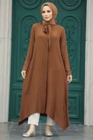 Neva Style - Düğmeli Kahverengi Tesettür Tunik 5401KH - Thumbnail