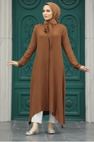 Neva Style - Düğmeli Kahverengi Tesettür Tunik 5401KH - Thumbnail