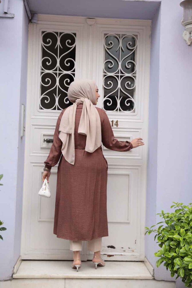 Neva Style - Düğmeli Kahverengi Tesettür Tunik 645KH - 3