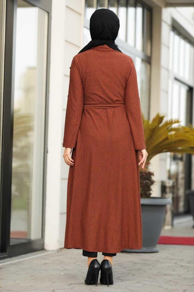 Neva Style - Düğmeli Kiremit Tesettür Elbise 534KRMT - 2