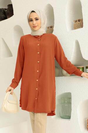 Neva Style - Düğmeli Kiremit Tesettür Tunik 1148KRMT - 1