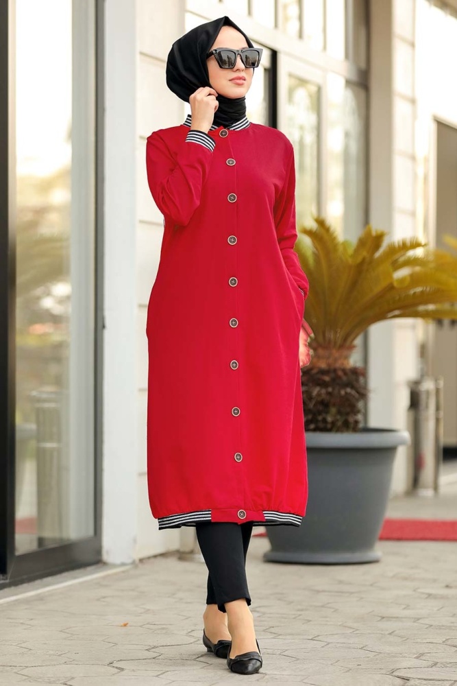Neva Style - Düğmeli Kırmızı Tesettür Kap 60251K - 1