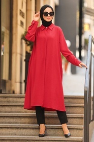 Neva Style - Düğmeli Kırmızı Tesettür Tunik 2362K - Thumbnail