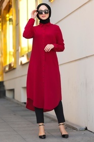 Neva Style - Düğmeli Kırmızı Tesettür Tunik 4000K - Thumbnail
