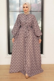 Neva Style - Düğmeli Koyu Gül Kurusu Tesettür Elbise 22471KGK - Thumbnail
