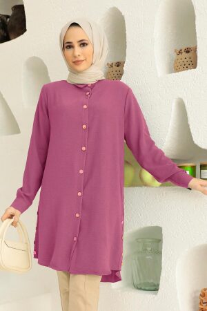  Düğmeli Koyu Gül Kurusu Tesettür Tunik 1148KGK - 1