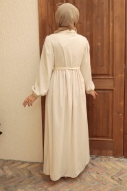 Neva Style - Düğmeli Krem Tesettür Elbise 13390KR - Thumbnail