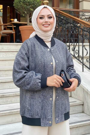  Düğmeli Lacivert Tesettür Bomber Ceket 9263L - 1