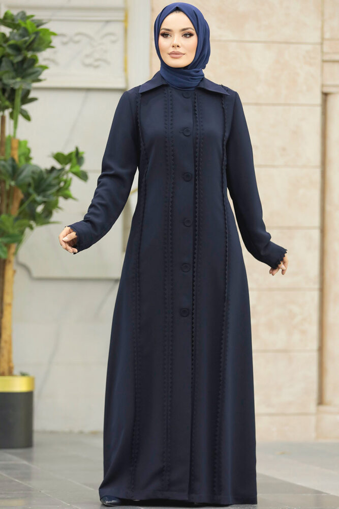 Neva Style - Düğmeli Lacivert Tesettür Ferace 10004L - 1