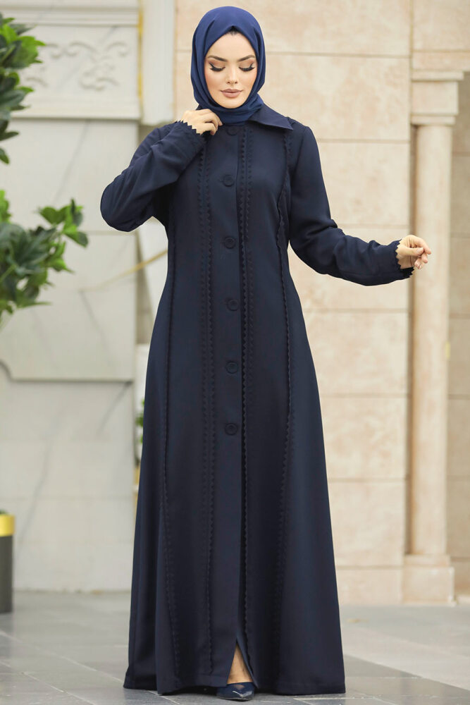 Neva Style - Düğmeli Lacivert Tesettür Ferace 10004L - 2