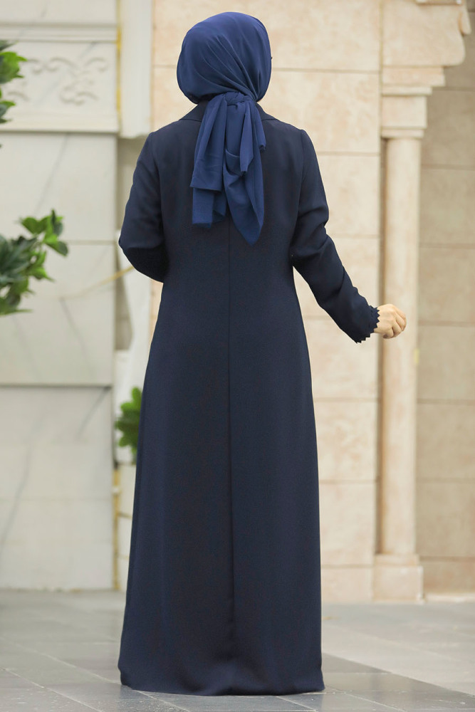 Neva Style - Düğmeli Lacivert Tesettür Ferace 10004L - 3