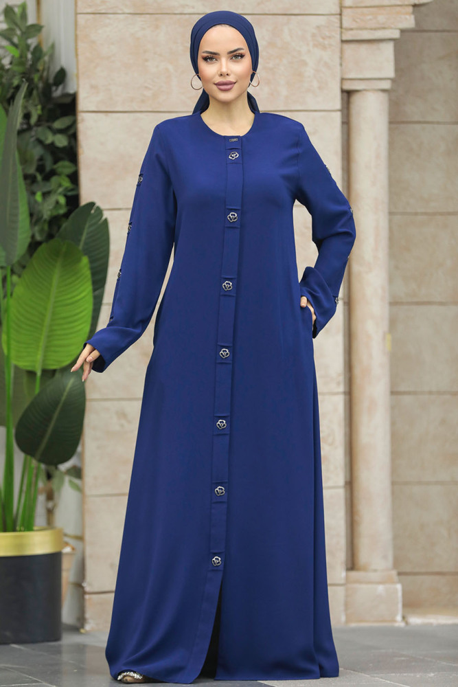 Neva Style - Düğmeli Lacivert Tesettür Ferace 20038L - 2