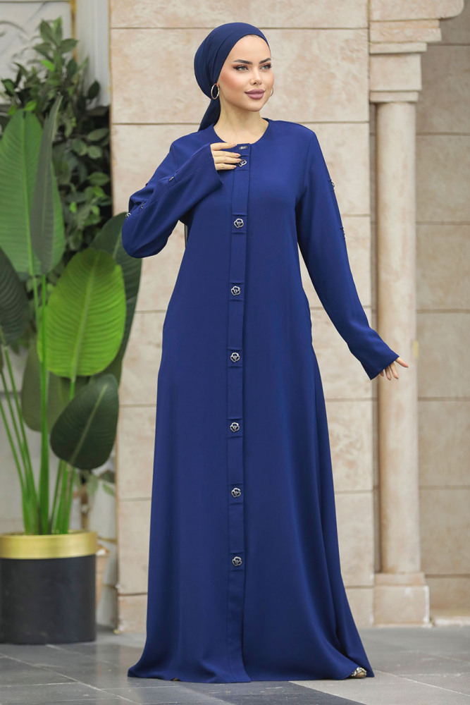 Neva Style - Düğmeli Lacivert Tesettür Ferace 20038L - 3