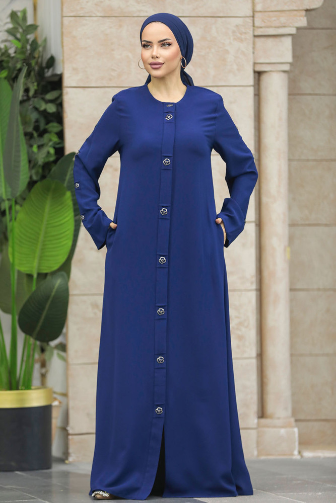 Neva Style - Düğmeli Lacivert Tesettür Ferace 20038L - 1