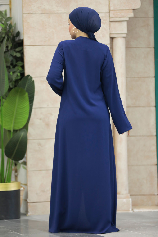 Neva Style - Düğmeli Lacivert Tesettür Ferace 20038L - 4