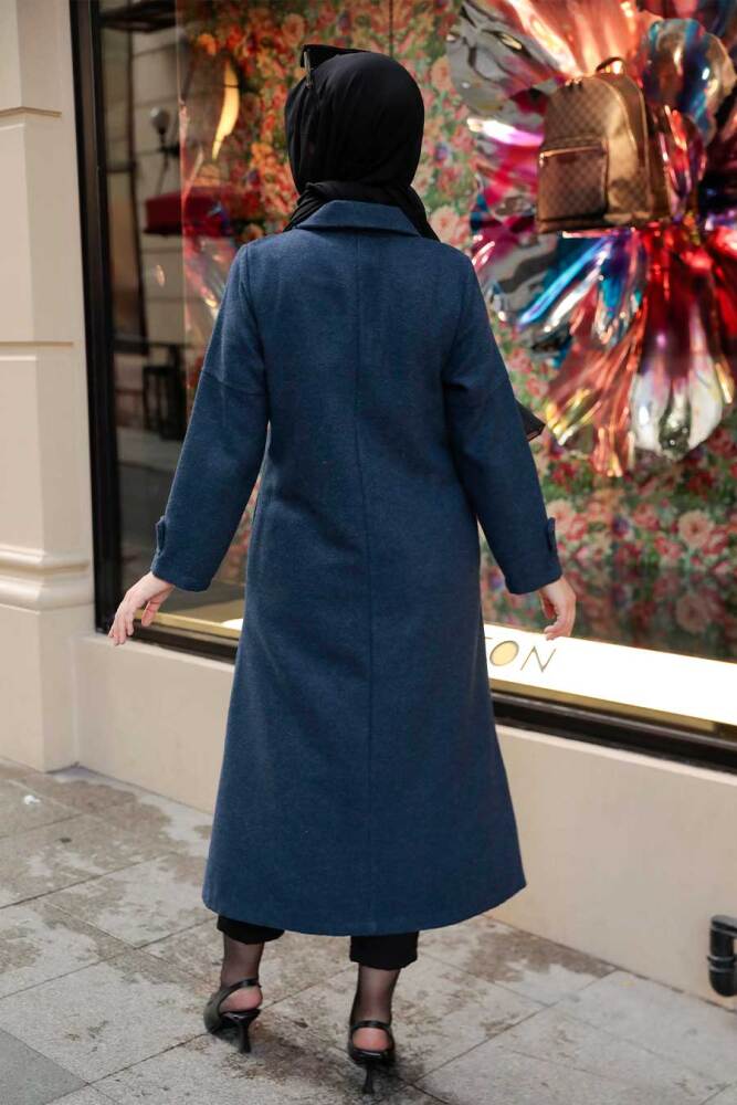 Neva Style - Düğmeli Lacivert Tesettür Kaşe Kap 5808L - 8