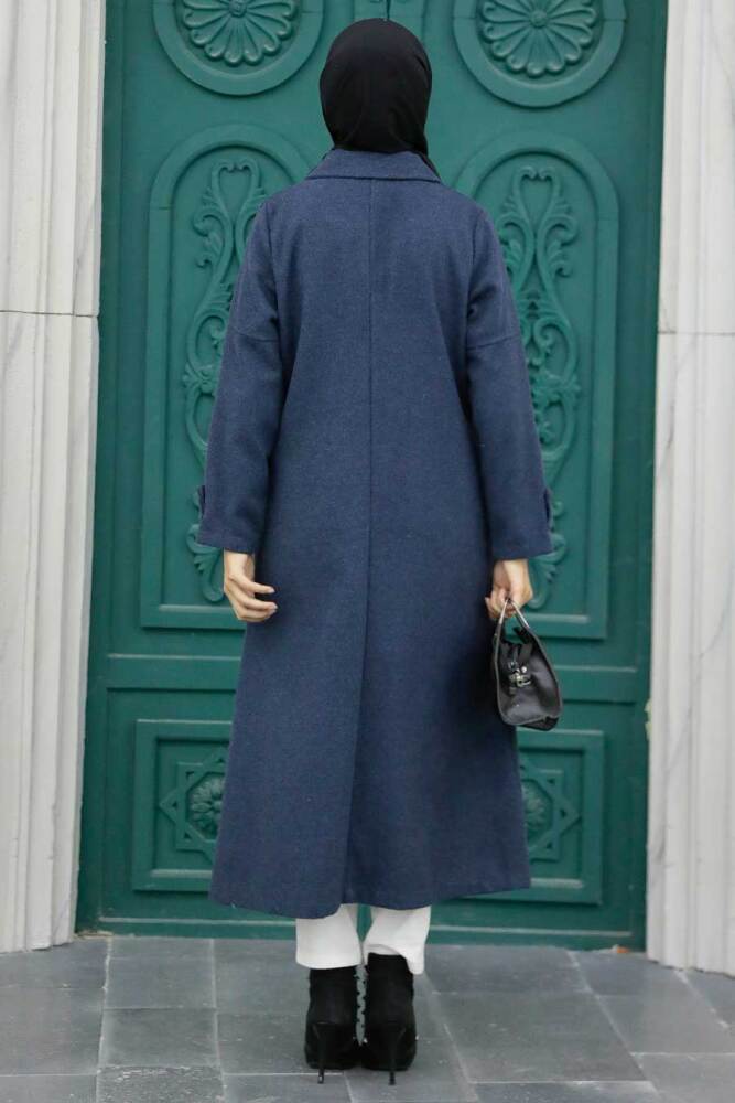 Neva Style - Düğmeli Lacivert Tesettür Kaşe Kap 5808L - 6