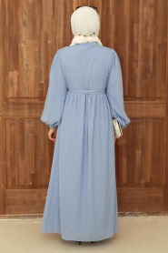 Neva Style - Düğmeli Mavi Tesettür Elbise 13390M - Thumbnail