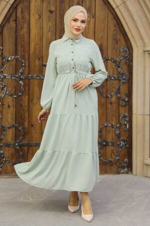 Neva Style - Düğmeli Mint Tesettür Elbise 5720MINT - 1