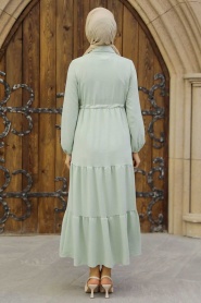 Neva Style - Düğmeli Mint Tesettür Elbise 5720MINT - Thumbnail