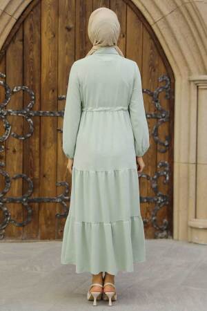 Neva Style - Düğmeli Mint Tesettür Elbise 5720MINT - 6