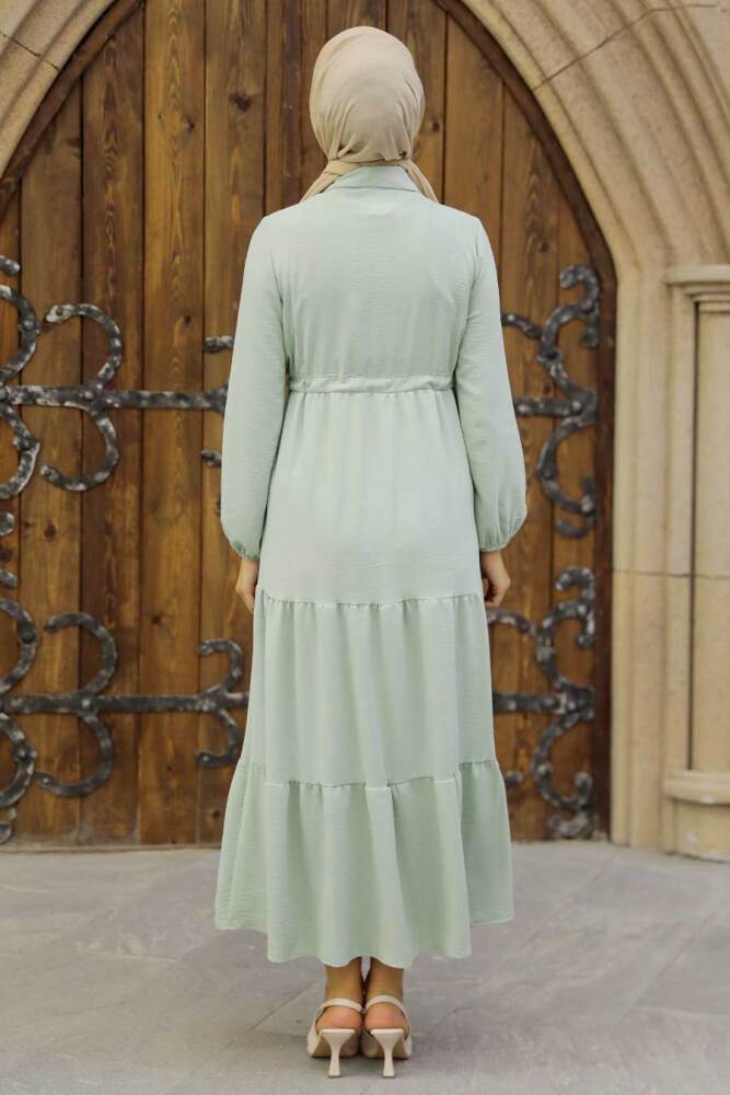 Neva Style - Düğmeli Mint Tesettür Elbise 5720MINT - 6