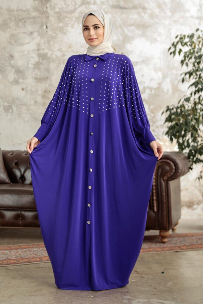  Düğmeli Mor Tesettür Ferace 17410MOR - 1