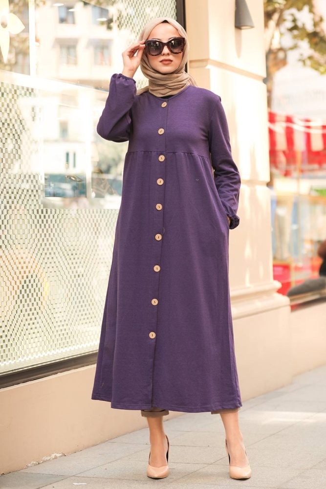 Neva Style - Düğmeli Mor Tesettür Kap 40220MOR - 1