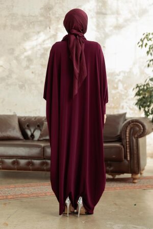 Neva Style - Düğmeli Mürdüm Tesettür Ferace 17410MU - 3