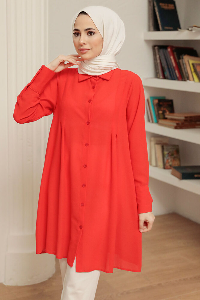  Düğmeli Nar Çiçeği Tesettür Tunik 5688NC - 1