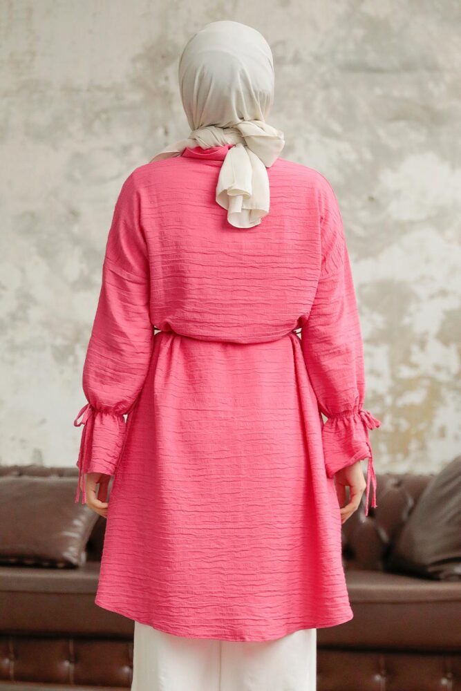 Neva Style - Düğmeli Pembe Tesettür Tunik 11261P - 3
