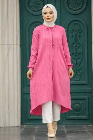  Düğmeli Pembe Tesettür Tunik 4441P - 1