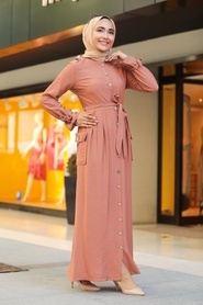 Neva Style - Düğmeli Pudra Tesettür Elbise 3335PD - Thumbnail