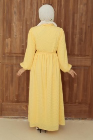 Neva Style - Düğmeli Sarı Tesettür Elbise 13390SR - Thumbnail