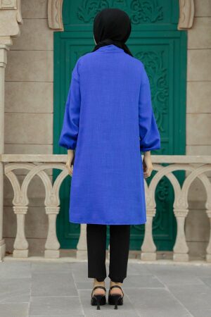 Neva Style - Düğmeli Sax Mavisi Tesettür Tunik 24511SX - 2