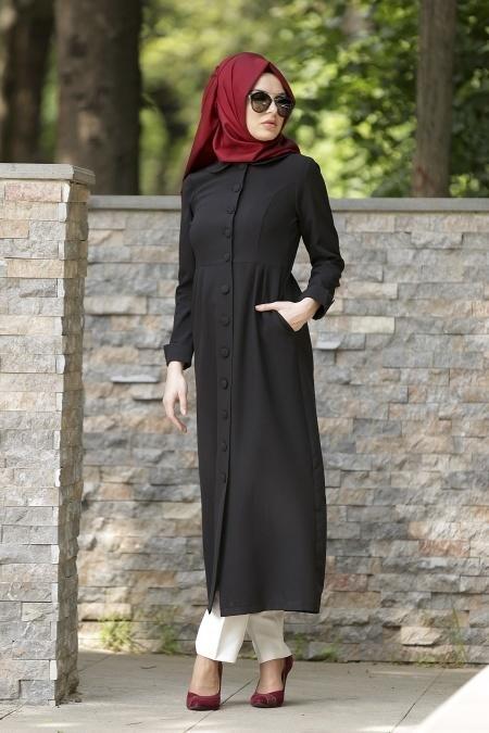 Neva Style - Düğmeli Siyah Kap - 2