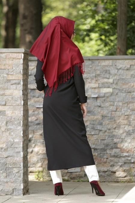 Neva Style - Düğmeli Siyah Kap - 3