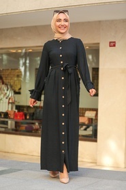 Neva Style - Düğmeli Siyah Tesettür Elbise 3335S - Thumbnail