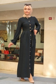 Neva Style - Düğmeli Siyah Tesettür Elbise 3335S - Thumbnail