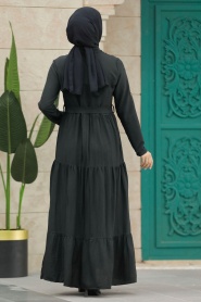Neva Style - Düğmeli Siyah Tesettür Elbise 40971S - Thumbnail