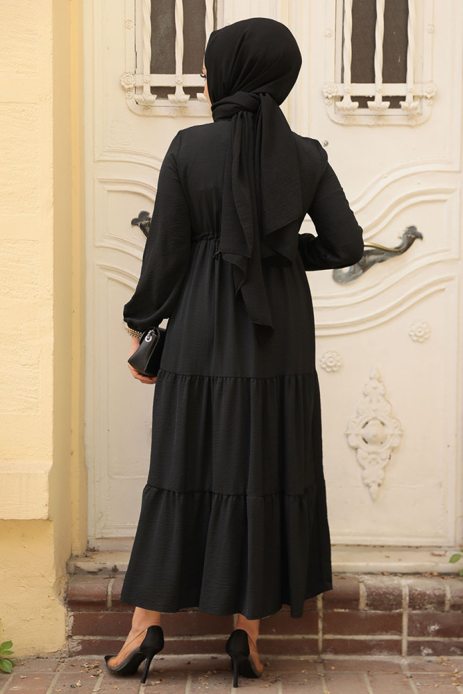 Neva Style - Düğmeli Siyah Tesettür Elbise 5720S - 3