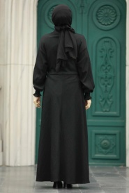 Neva Style - Düğmeli Siyah Tesettür Elbise 5858S - Thumbnail