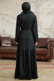 Neva Style - Düğmeli Siyah Tesettür Elbise 5878S - Thumbnail