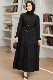 Neva Style - Düğmeli Siyah Tesettür Elbise 63250S - Thumbnail