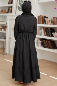 Neva Style - Düğmeli Siyah Tesettür Elbise 63250S - Thumbnail