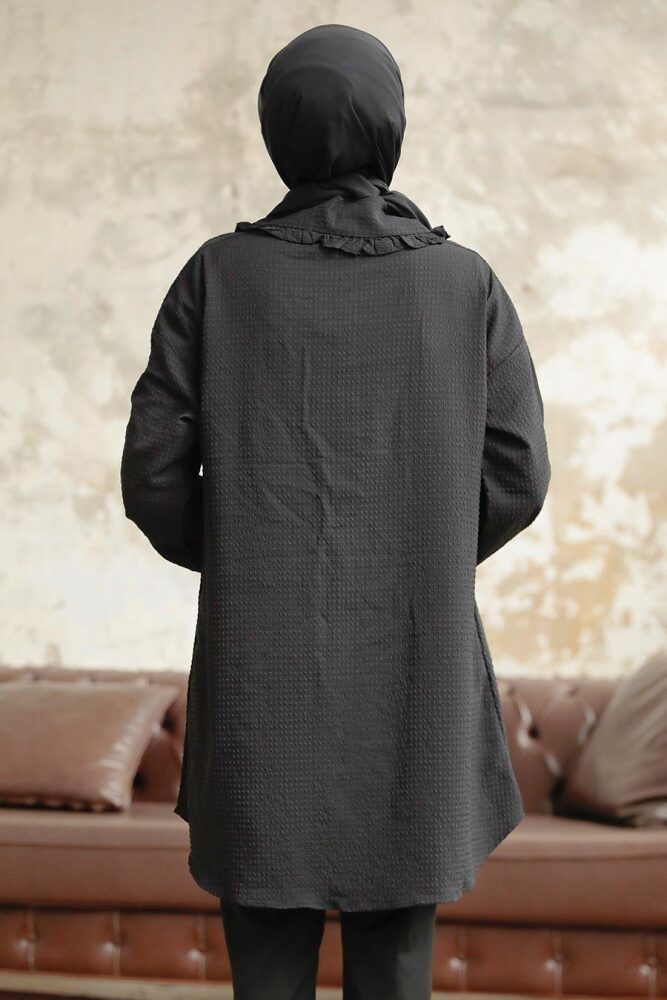 Neva Style - Bebe Yaka Siyah Tesettür Gömlek 1114S - 3