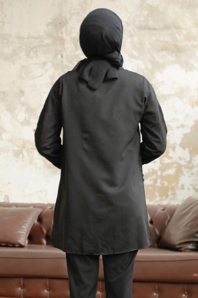 Neva Style - Düğmeli Siyah Tesettür Gömlek 1090S - 2