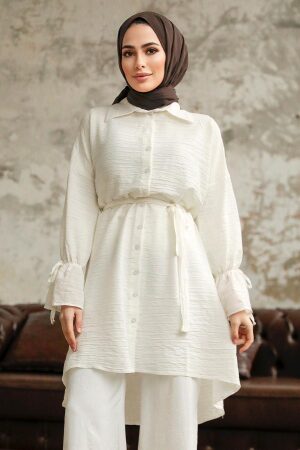 Neva Style - Düğmeli Ekru Tesettür Tunik 11261E - 1